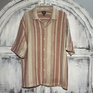 H&M Men's XL 100% Cotton Red Cream Gold Striped Shirt